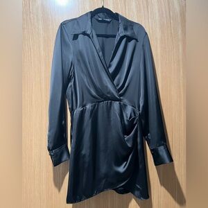 Zara Black long sleeve silk dress
